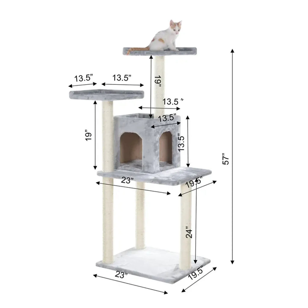 GleePet 57-Inch Cat Tree Two-Door Real Wood Condo Gray